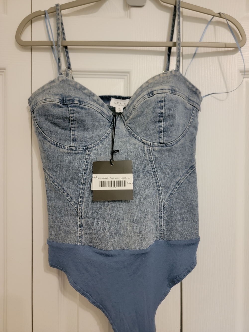 Le Lis Light Denim Bustier Bodysuit - Light Blue